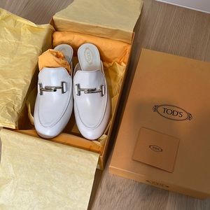 Tod's White Mule Heeled Shoes